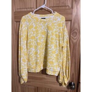 Who What Wear Women’s Sweatshirt Large Yellow Floral Long Sleeve Pockets EUC